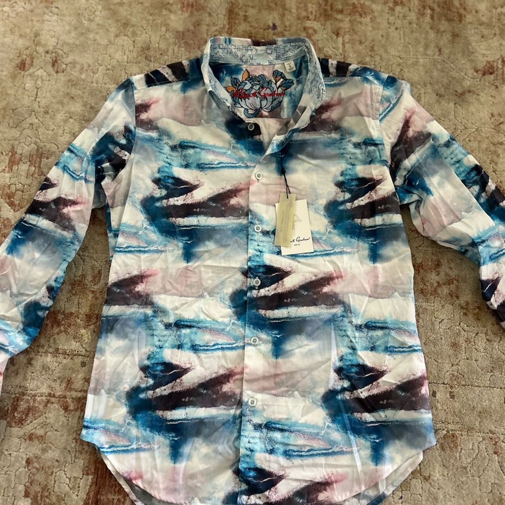 Robert Graham Blue and Black Abstract Shirt